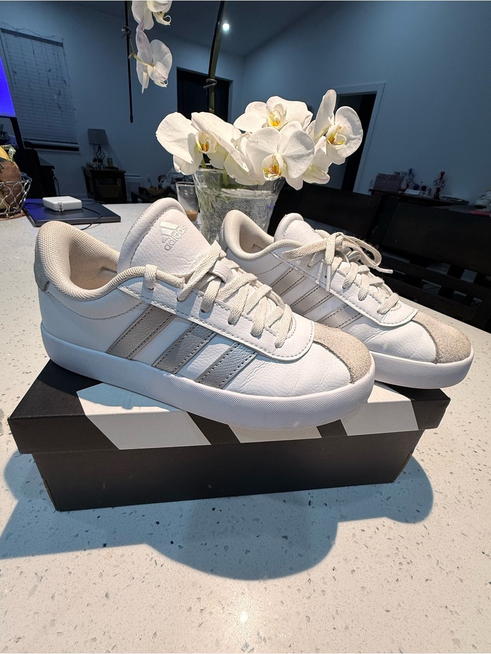 adidas White and Light Gray Low-Top Sneakers